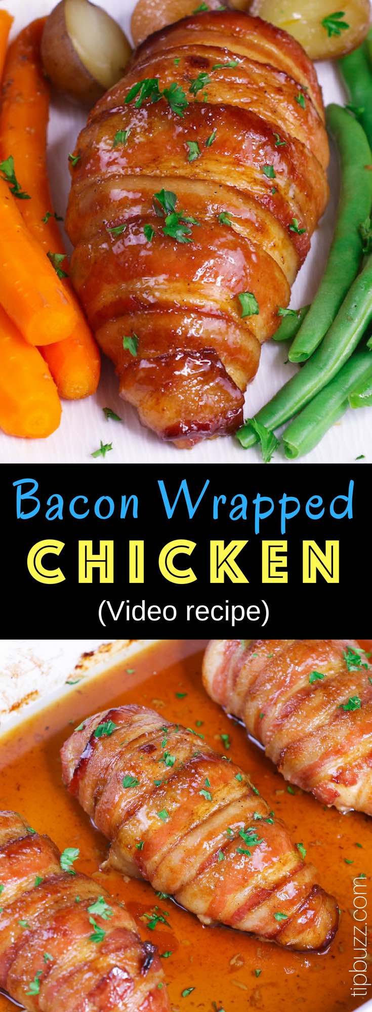 Brown Sugar Bacon Wrapped Chicken Breasts: a simple recipe that everyone will love. Chicken is rubbed with brown sugar and seasonings, wrapped in bacon and baked to golden crispy perfection! So juicy and flavorful. Quick and Easy Dinner. Video Recipe #BaconChicken #BaconWrappedChicken