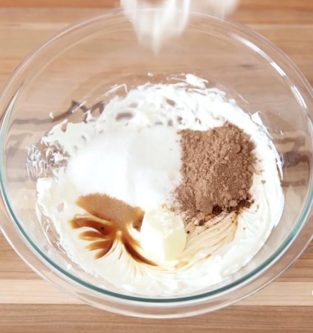 Beating the filling ingredients in a mixing bowl