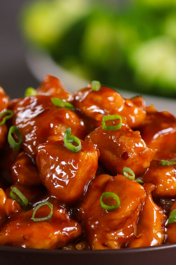 Chinese dish coated in a sticky sauce