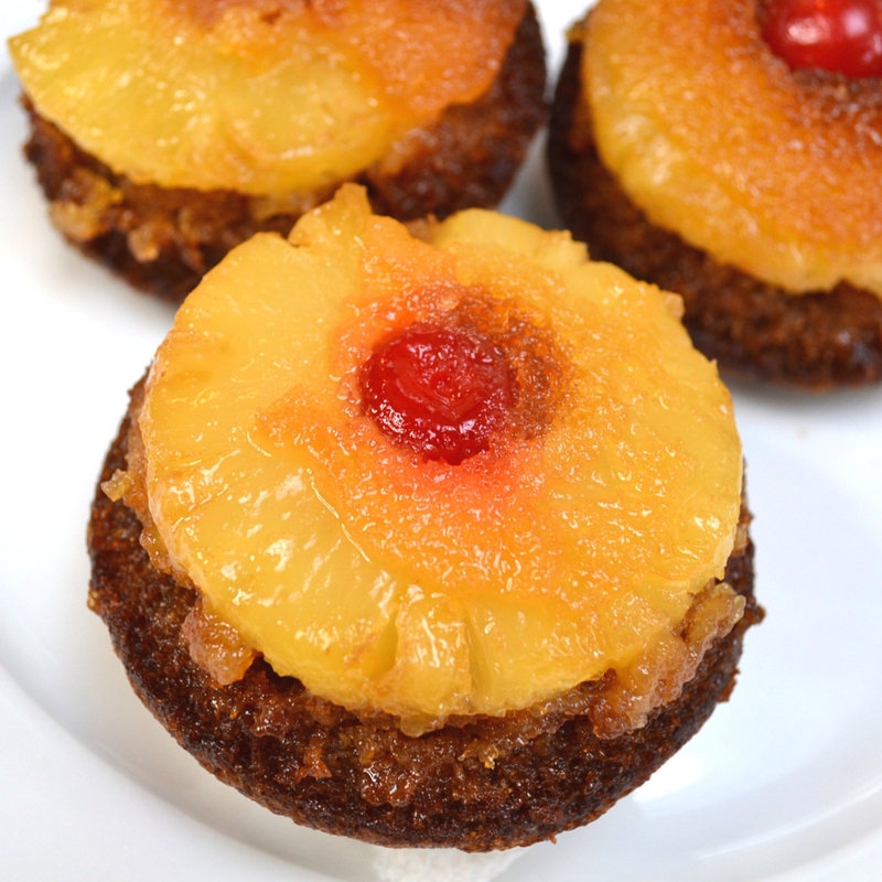 Pineapple Upside Down Cupcakes served on a plate