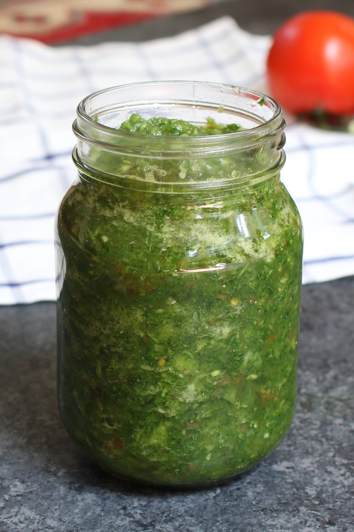 Sofrito stored in a mason jar.