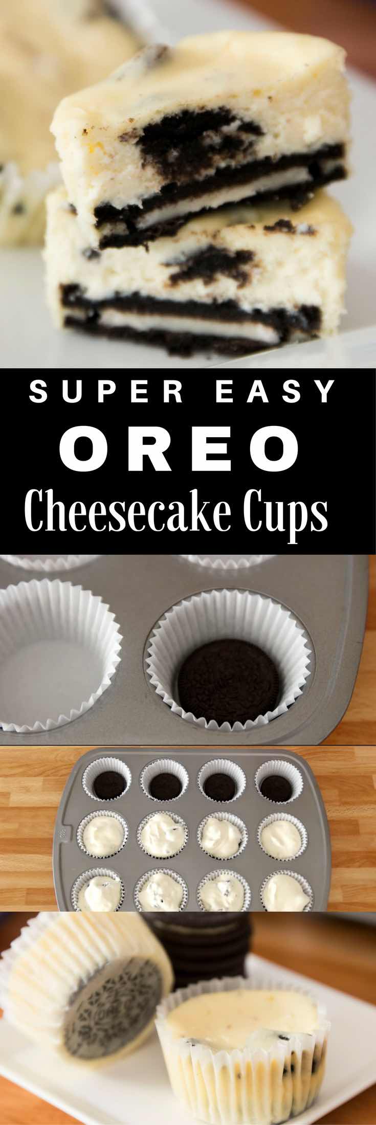 Mini Oreo Cheesecake Cupcakes – So delicious and super easy to make with only 6 simple ingredients: oreo, cream cheese, sugar, sour cream, eggs, vanilla. There’s a yummy oreo crust at the bottom. The perfect quick and easy dessert recipe. Video recipe. | tipbuzz.com